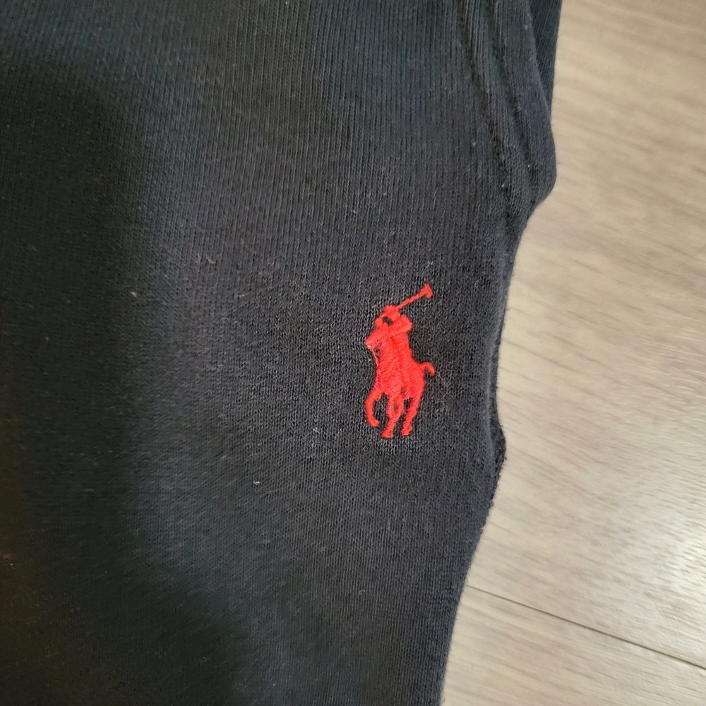 Polo Ralph Lauren Mens Black Fleece Jogger Sweatpants Red Pony Logo Large Flaw - Picture 4 of 8
